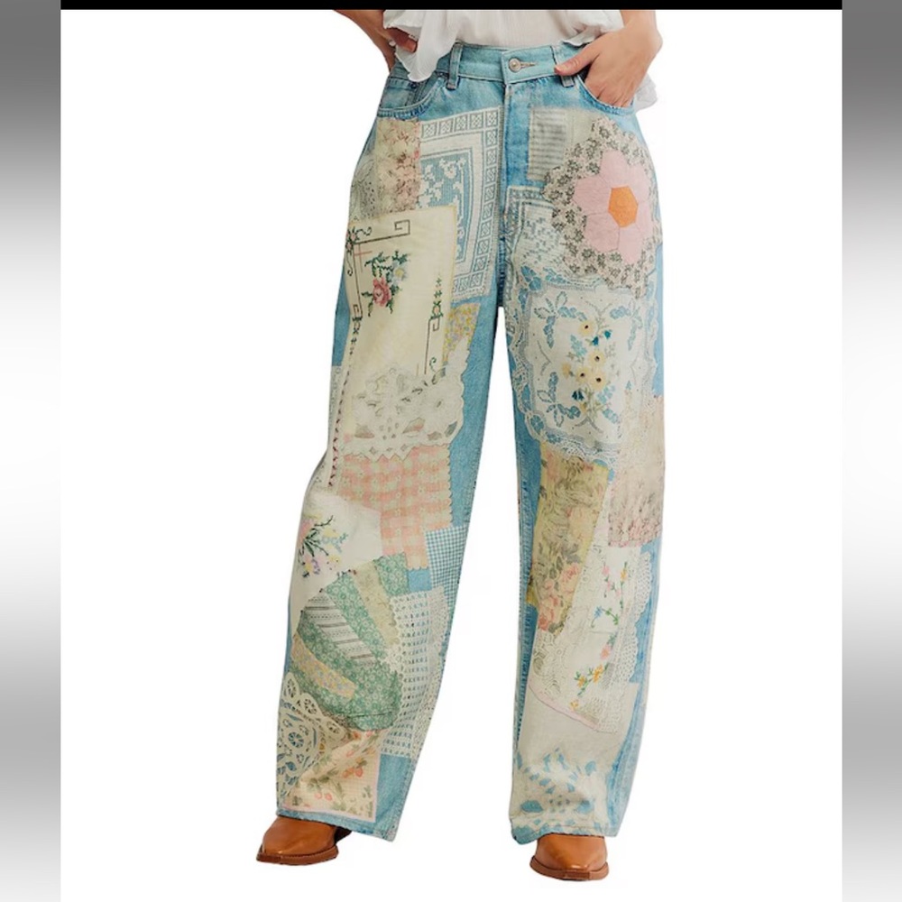 Free People Blue Patchwork soft Jeans🦋✨🦋 - Picture 14 of 16